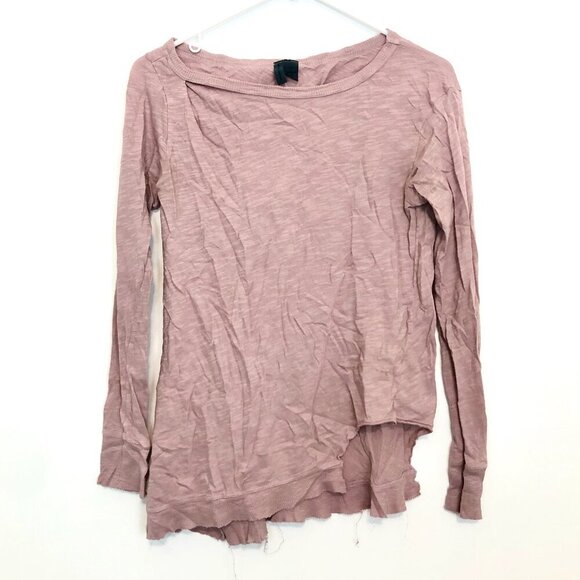 LEFT OF CENTER ANTHROPOLOGIE Rose Pink Asymmetrical Cotton Long Sleeve Top XS - Picture 2 of 10